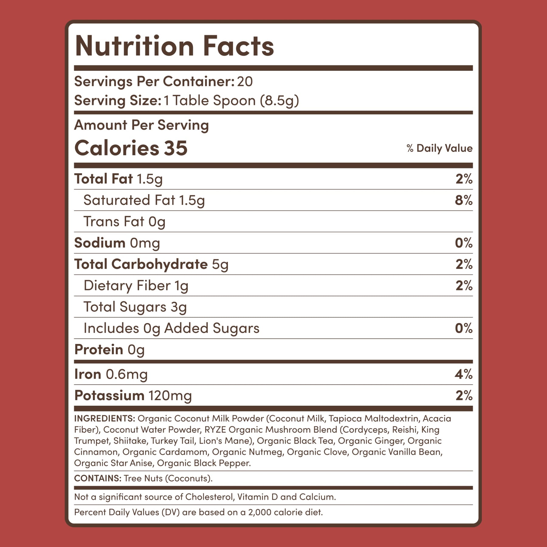 RYZE Mushroom Chai — Organic Instant Chai with Reishi & Organic Black Tea, 20 Servings S8