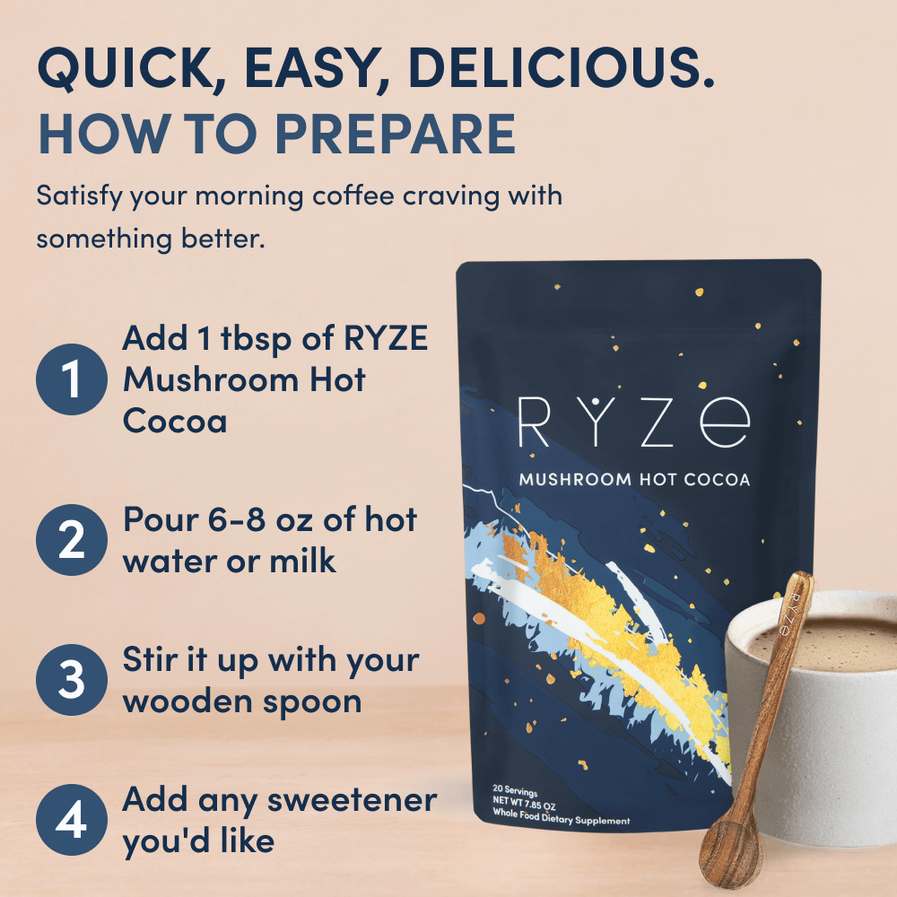 RYZE Mushroom Hot Cocoa — Organic Instant Cocoa with L-Theanine & Melatonin, 20 Servings G7