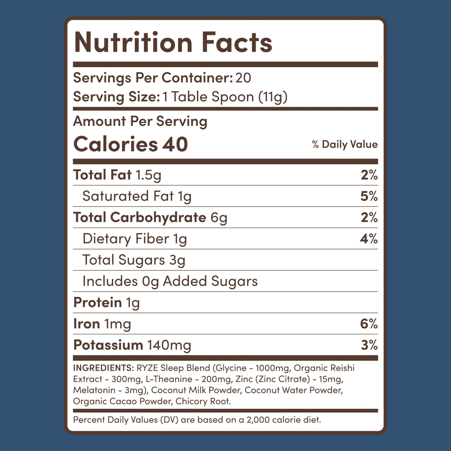 RYZE Mushroom Hot Cocoa — Organic Instant Cocoa with L-Theanine & Melatonin, 20 Servings G7