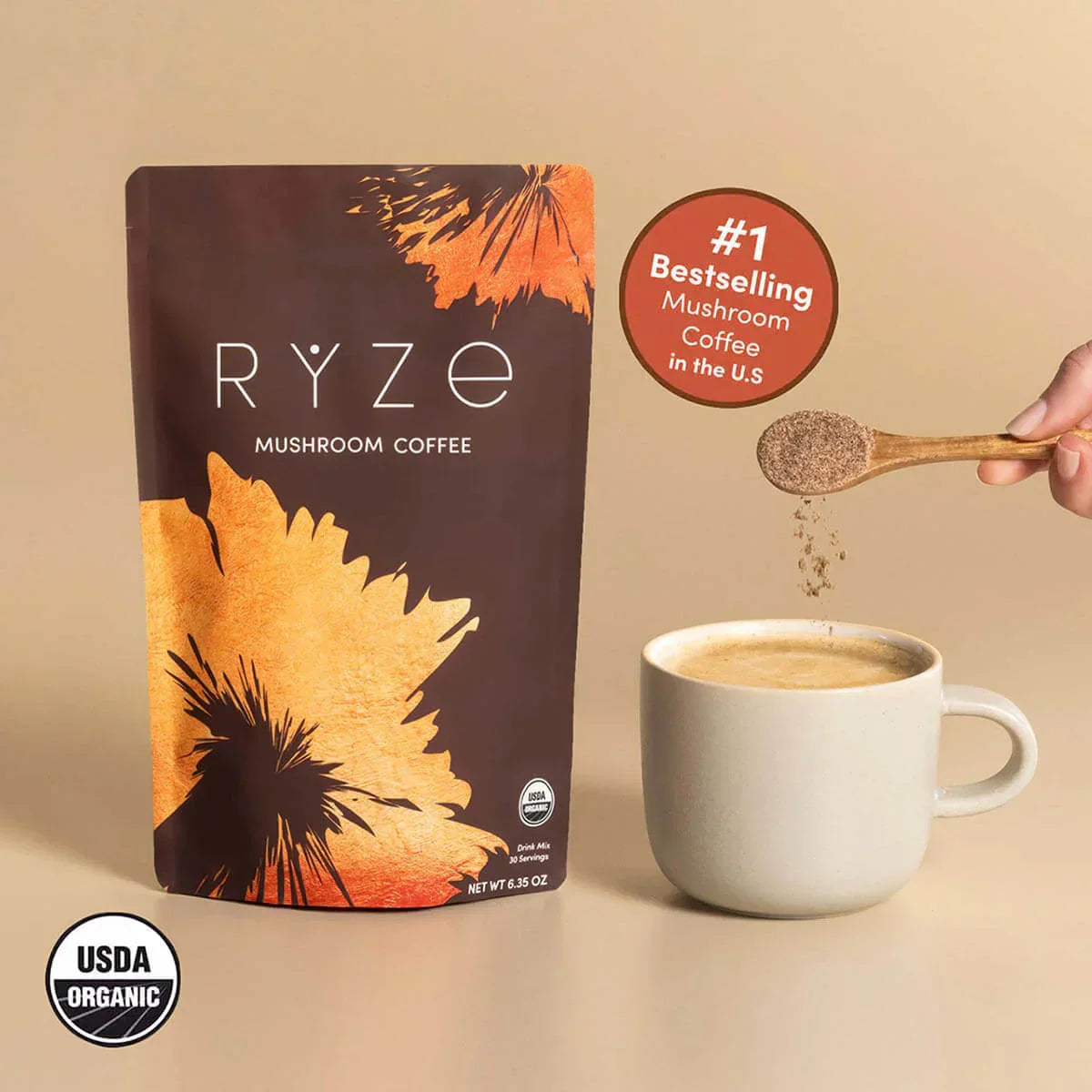 RYZE Mushroom Coffee — Organic Instant Coffee with Cordyceps & Reishi, 30 Servings G2