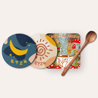 Coasters + Mushroom Magnet + Acacia Spoon D0