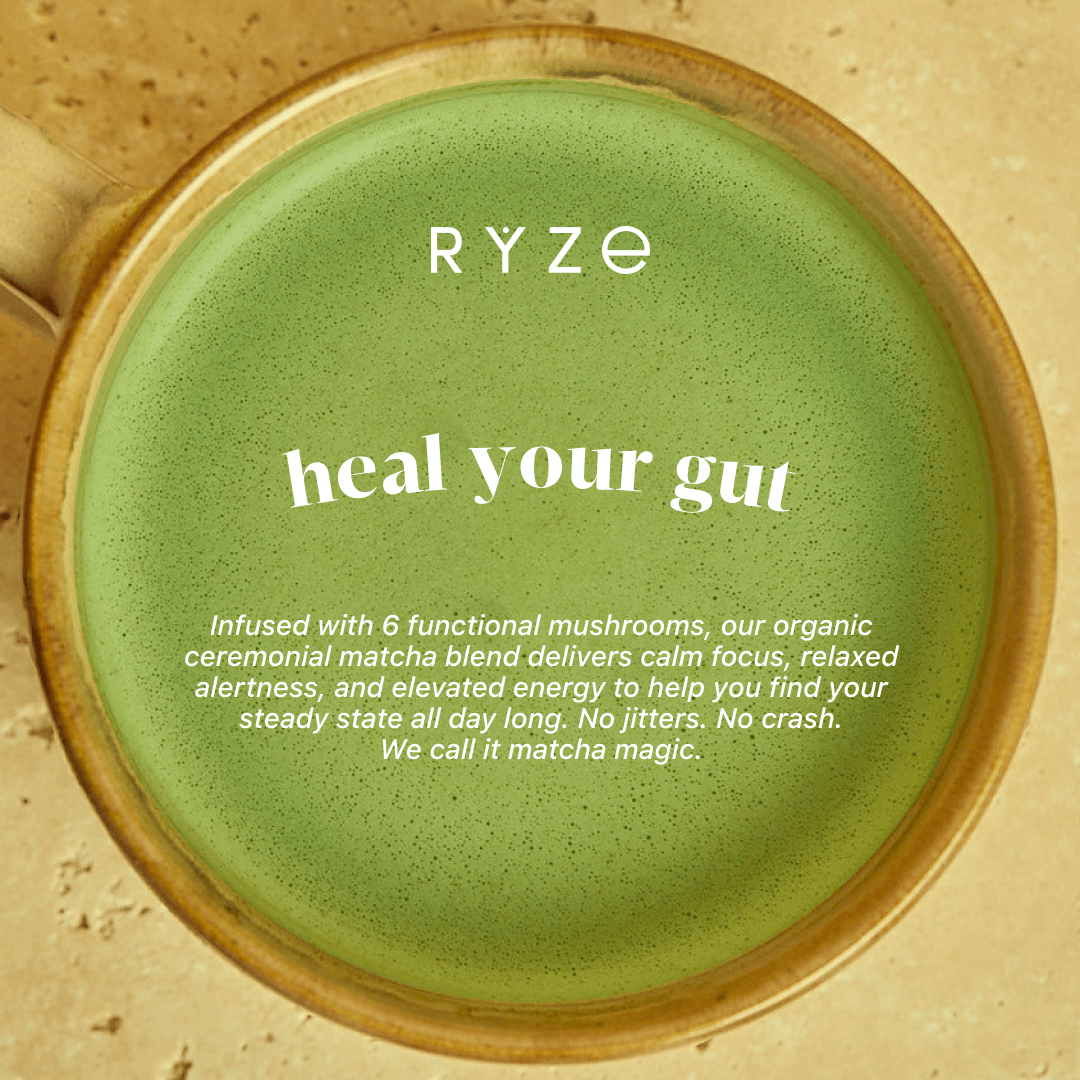 RYZE Mushroom Matcha - with 6 Organic Adaptogenic Mushrooms Grown In USA and Ceremonial-Grade Japanese Matcha V7