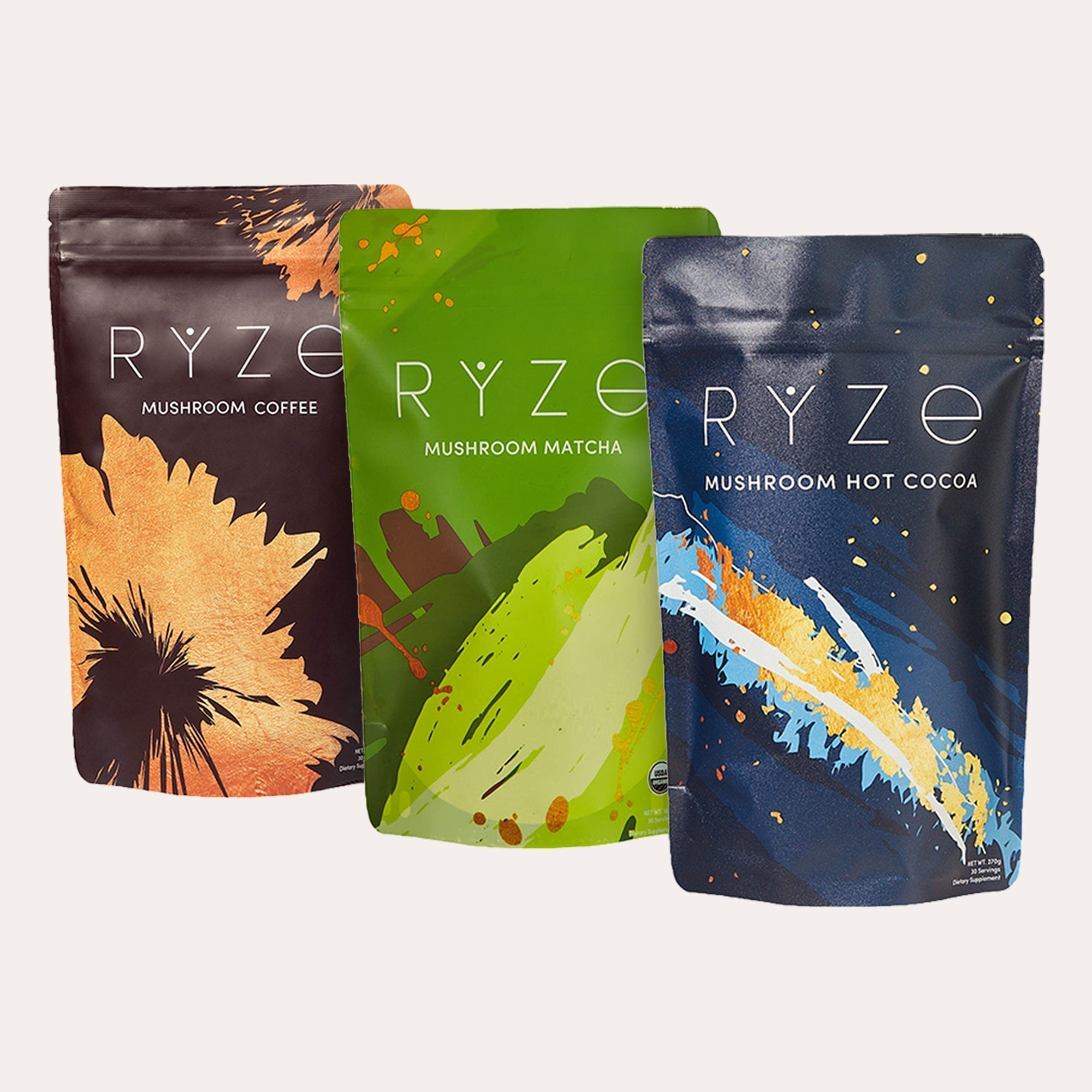 RYZE Mushroom Matcha - with 6 Organic Adaptogenic Mushrooms Grown In USA and Ceremonial-Grade Japanese Matcha V7